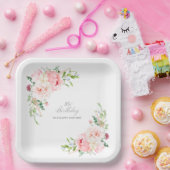 85th Party Pink Floral Custom ペーパープレート (パーティー)