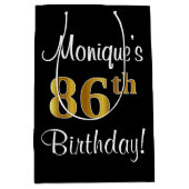 86エレガント誕生日86フェイク金ゴールドルック ミディアムペーパーバッグ (正面)