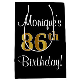 86エレガント誕生日86フェイク金ゴールドルック ミディアムペーパーバッグ