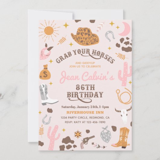 86カスタム番目の女性のカーボーイ誕生日招待状 招待状 (正面)