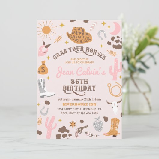 86カスタム番目の女性のカーボーイ誕生日招待状 招待状 (スタンド正面)