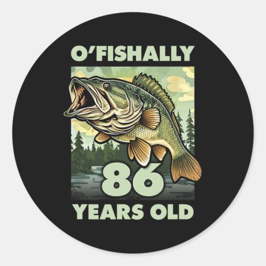 86歳の漁師オフィシャリ86魚釣り86th B ラウンドシール (正面)