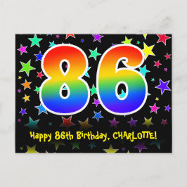 86歳の誕生日おめでとう:楽しいスターパターン、虹86、名前 ポストカード