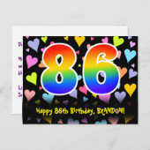 86歳の誕生日おめでとう：楽しいハート柄、虹86 ポストカード (正面/裏面)