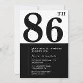 86歳の誕生日に。洗練された黒と白 招待状 (正面)