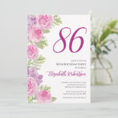 86歳の誕生日カスタムフォトテンプレート ピンクのバラ 招待状 (スタンド正面)