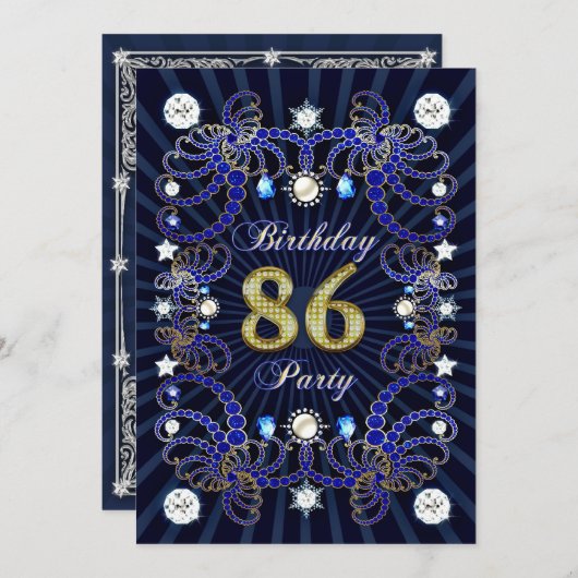 86歳の誕生日パーティー招待状と宝石の塊 招待状 (正面/裏面)