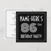 86歳の誕生日パーティー:カスタム名付きのアールデコスタイル 招待状 (正面/裏面)