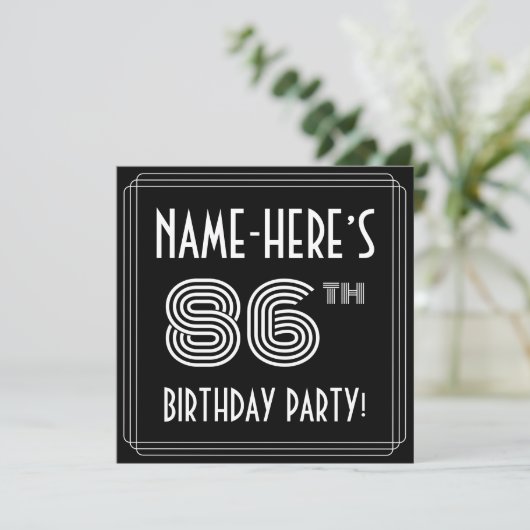 86歳の誕生日パーティー:カスタム名付きのアールデコスタイル 招待状 (スタンド正面)