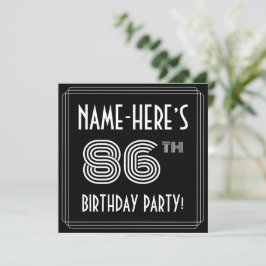 86歳の誕生日パーティー：カスタム名付きのアールデコスタイル 招待状