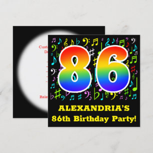 86歳の誕生日パーティー:楽しい音楽のシンボル、虹86 招待状