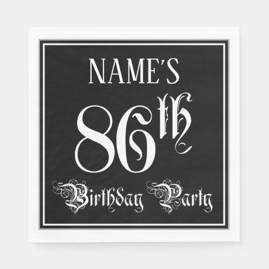 86歳の誕生日パーティー - 華やかな筆記体 + カスタム名入れ スタンダードランチョンナプキン (正面)