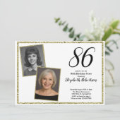 86歳の誕生日フォトギフト 白とゴールド 招待状 (スタンド正面)