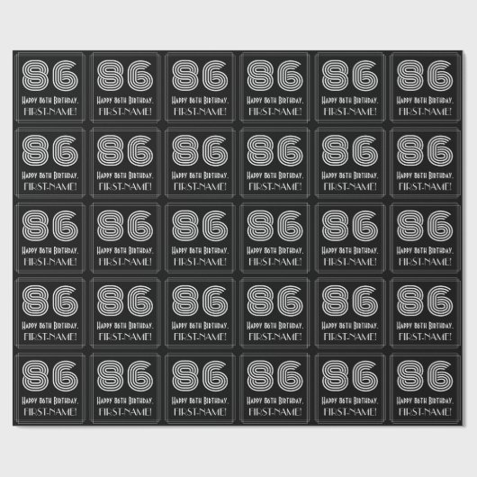 86歳の誕生日：アートデコ風デザインの「86」＋お名前 ラッピングペーパー (フラット)