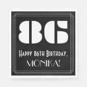 86歳の誕生日:アートデコ風デザインの「86」+ 名前 スタンダードランチョンナプキン (正面)