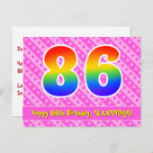 86歳の誕生日：ピンクのストライプとハート、虹86 ポストカード (正面/裏面)
