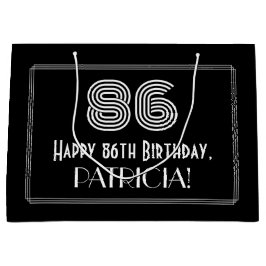 86番目の誕生日—インスパイアアールデコの外観「86」 & Name ラージペーパーバッグ