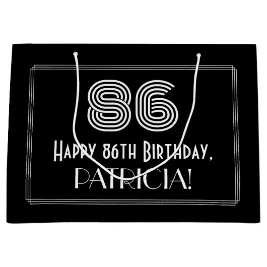 86番目の誕生日—インスパイアアールデコの外観「86」 & Name ラージペーパーバッグ (正面)