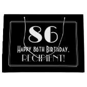86番目の誕生日:インスパイアアールデコスタイル「86」、名前 ラージペーパーバッグ (正面)