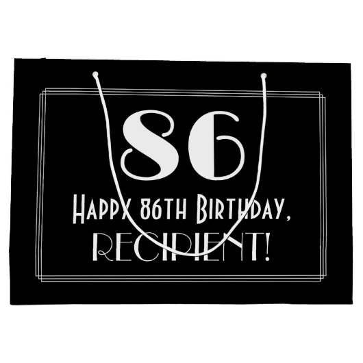 86番目の誕生日:インスパイアアールデコスタイル「86」、名前 ラージペーパーバッグ (裏面)