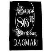 86番目の誕生日: ファンシー、スクリプエレガントト+名前をカスタムする ミディアムペーパーバッグ (正面)