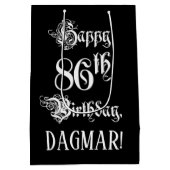 86番目の誕生日: ファンシー、スクリプエレガントト+名前をカスタムする ミディアムペーパーバッグ (裏面)