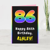 86誕生日カラフル：レインボー# 86,名前をカスタムする カード (正面)