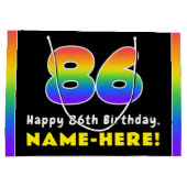 86誕生日カラフル:レインボー# 86,名前をカスタムする ラージペーパーバッグ (裏面)