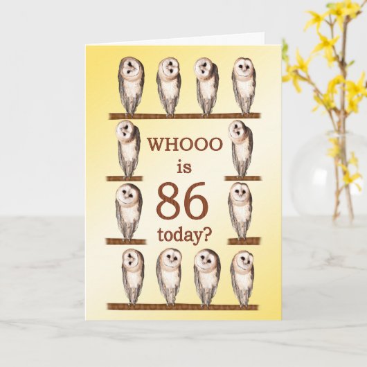 86誕生日フクロウ カード (黄色い花)
