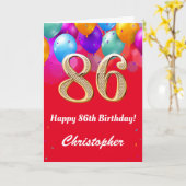 86誕生日赤と金ゴールド吹きカラフル出 カード (黄色い花)