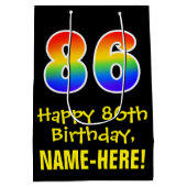 86誕生日:おもしろいはっきりした、カラフルレインボー「86」 ミディアムペーパーバッグ (裏面)