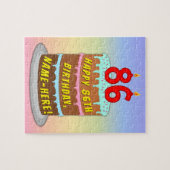 86誕生日:おもしろいケーキとキャンドル+名前をカスタムする ジグソーパズル (横)