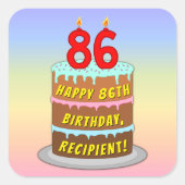 86誕生日:おもしろいケーキとキャンドル+名前をカスタムする スクエアシール (正面)