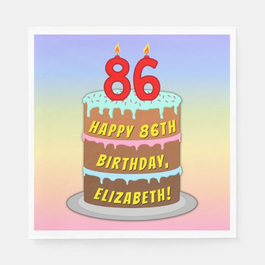 86誕生日:おもしろいケーキとキャンドル+名前をカスタムする スタンダードランチョンナプキン (正面)