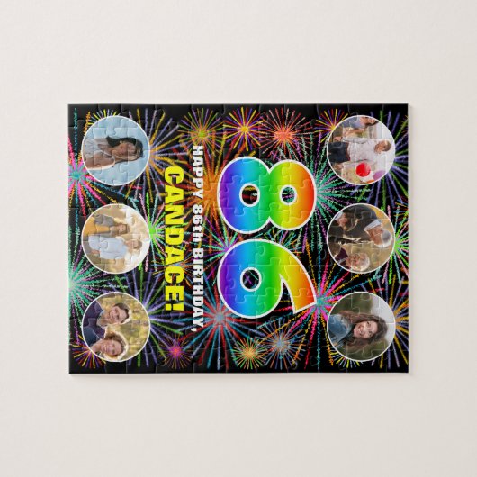 86誕生日:おもしろいレインボー#,名前をカスタムする+写真 ジグソーパズル (横)