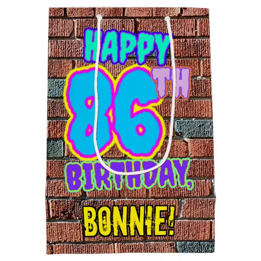 86誕生日:おもしろい、アーバングラフィティインスパイアルック ミディアムペーパーバッグ (裏面)