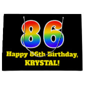 86誕生日～おもしろい, カラフル, 鮮やか, Rainbow 86 ラージペーパーバッグ (正面)