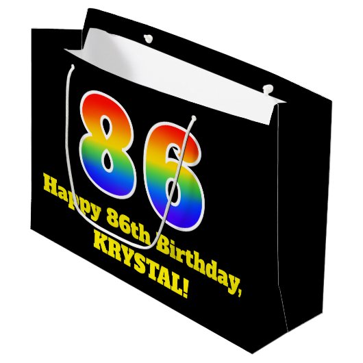 86誕生日～おもしろい, カラフル, 鮮やか, Rainbow 86 ラージペーパーバッグ (正面アングル)