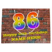 86誕生日:おもしろい、グラフィティインスパイアレインボーー# 86 ラージペーパーバッグ (正面)