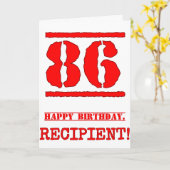 86誕生日:おもしろい、赤ゴムスタンプルックインスパイアス カード (黄色い花)