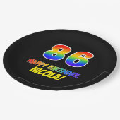 86誕生日:はっきりした,おもしろい,シンプル虹， 86 ペーパープレート (アングル)