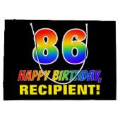 86誕生日:はっきりした,おもしろい,シンプル虹， 86 ラージペーパーバッグ (裏面)