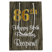 86誕生日:エレガントフェイク金ゴールドルック#,フェイク Wood ミディアムペーパーバッグ (裏面)
