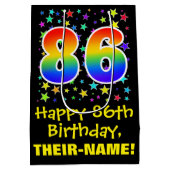 86誕生日:カラフルスターズパターン&レインボー86 ミディアムペーパーバッグ (裏面)