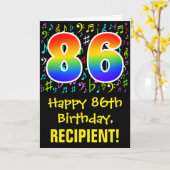 86誕生日:カラフル音楽シンボル+虹86 カード (黄色い花)