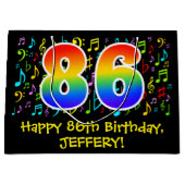 86誕生日-カラフル音楽シンボル， Rainbow 86 ラージペーパーバッグ (正面)