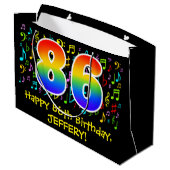 86誕生日-カラフル音楽シンボル， Rainbow 86 ラージペーパーバッグ (裏面アングル)