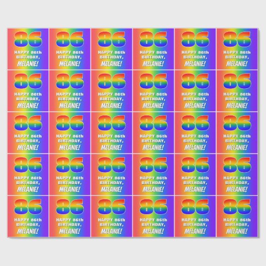 86誕生日: カラフル、おもしろいレインボーパターン# 86 ラッピングペーパー (フラット)