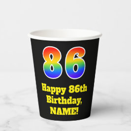 86誕生日:カラフル,おもしろい，エキサイティング， Rainbow 86 紙コップ