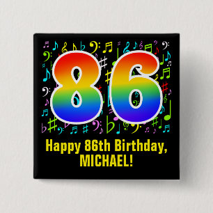 86誕生日:カラフルMusic Symbols, Rainbow 86 缶バッジ